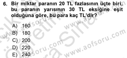 Genel Matematik Dersi 2025 - 2026 Yılı (Vize) Ara Sınav Soruları 6. Soru