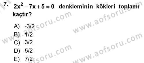 Genel Matematik Dersi 2025 - 2026 Yılı (Vize) Ara Sınav Soruları 7. Soru
