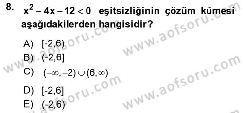 Genel Matematik Dersi 2025 - 2026 Yılı (Vize) Ara Sınav Soruları 8. Soru