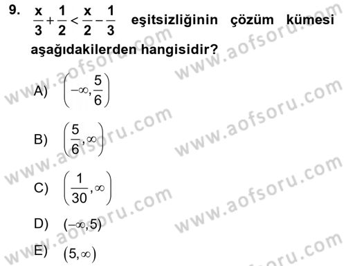Genel Matematik Dersi 2025 - 2026 Yılı (Vize) Ara Sınav Soruları 9. Soru