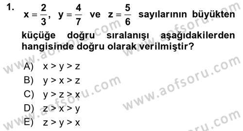 Genel Matematik Dersi 2025 - 2026 Yılı (Final) Dönem Sonu Sınav Soruları 1. Soru