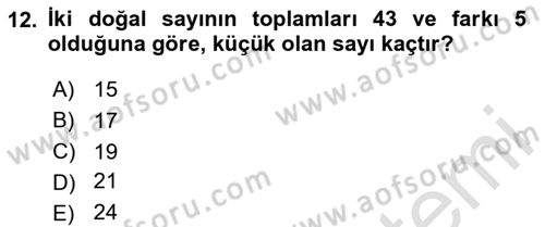 Genel Matematik Dersi 2025 - 2026 Yılı (Final) Dönem Sonu Sınav Soruları 12. Soru