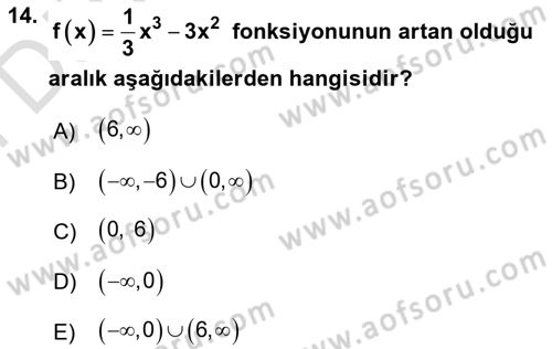 Genel Matematik Dersi 2025 - 2026 Yılı (Final) Dönem Sonu Sınav Soruları 14. Soru