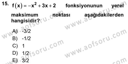 Genel Matematik Dersi 2025 - 2026 Yılı (Final) Dönem Sonu Sınav Soruları 15. Soru