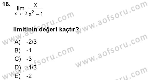 Genel Matematik Dersi 2025 - 2026 Yılı (Final) Dönem Sonu Sınav Soruları 16. Soru