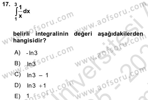 Genel Matematik Dersi 2025 - 2026 Yılı (Final) Dönem Sonu Sınav Soruları 17. Soru