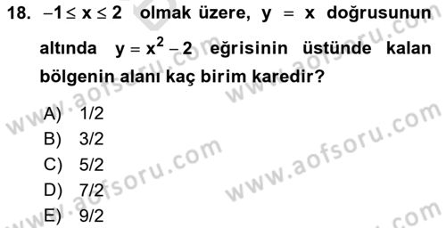 Genel Matematik Dersi 2025 - 2026 Yılı (Final) Dönem Sonu Sınav Soruları 18. Soru