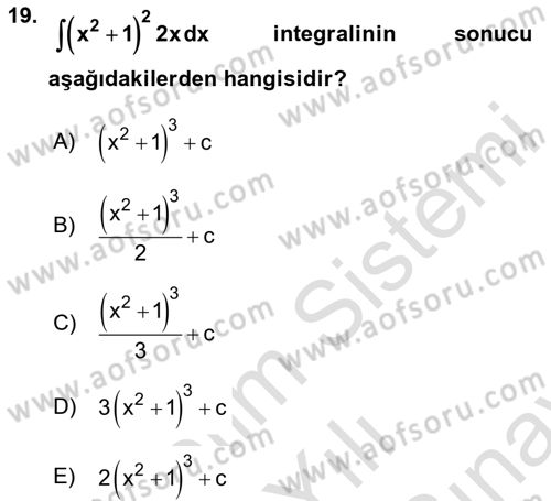 Genel Matematik Dersi 2025 - 2026 Yılı (Final) Dönem Sonu Sınav Soruları 19. Soru