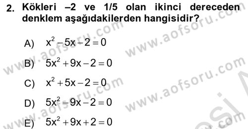 Genel Matematik Dersi 2025 - 2026 Yılı (Final) Dönem Sonu Sınav Soruları 2. Soru