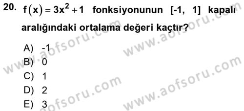 Genel Matematik Dersi 2025 - 2026 Yılı (Final) Dönem Sonu Sınav Soruları 20. Soru