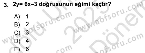 Genel Matematik Dersi 2025 - 2026 Yılı (Final) Dönem Sonu Sınav Soruları 3. Soru