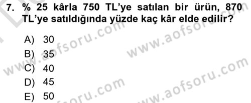 Genel Matematik Dersi 2025 - 2026 Yılı (Final) Dönem Sonu Sınav Soruları 7. Soru