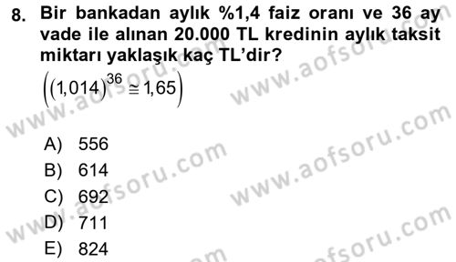 Genel Matematik Dersi 2025 - 2026 Yılı (Final) Dönem Sonu Sınav Soruları 8. Soru