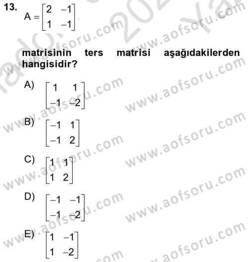Genel Matematik Dersi 2025 - 2026 Yılı Yaz Okulu Sınav Soruları 13. Soru