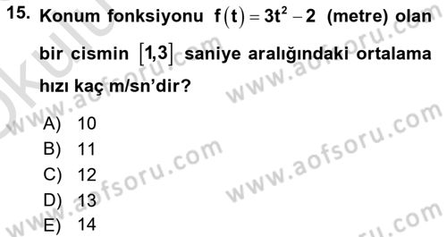 Genel Matematik Dersi 2025 - 2026 Yılı Yaz Okulu Sınav Soruları 15. Soru