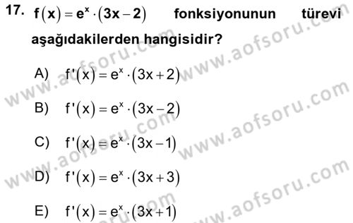 Genel Matematik Dersi 2025 - 2026 Yılı Yaz Okulu Sınav Soruları 17. Soru