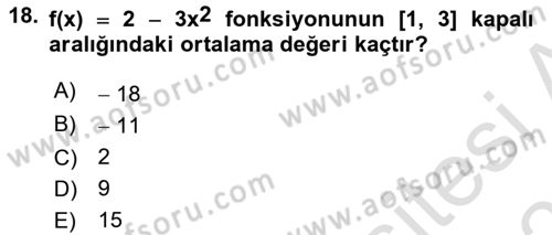 Genel Matematik Dersi 2025 - 2026 Yılı Yaz Okulu Sınav Soruları 18. Soru