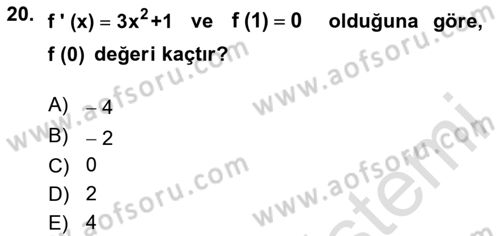 Genel Matematik Dersi 2025 - 2026 Yılı Yaz Okulu Sınav Soruları 20. Soru