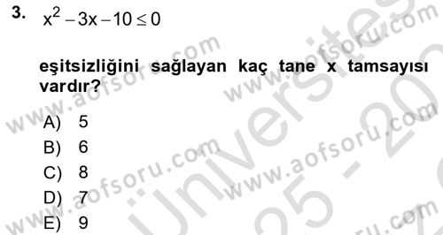 Genel Matematik Dersi 2025 - 2026 Yılı Yaz Okulu Sınav Soruları 3. Soru