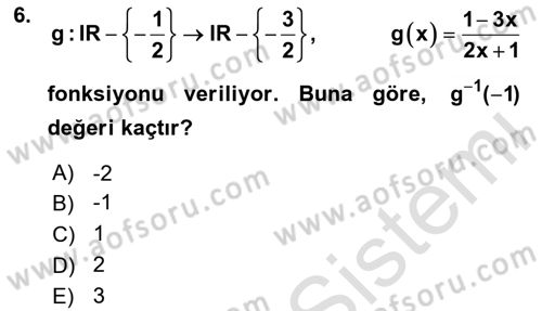 Genel Matematik Dersi 2025 - 2026 Yılı Yaz Okulu Sınav Soruları 6. Soru