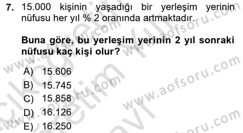 Genel Matematik Dersi 2025 - 2026 Yılı Yaz Okulu Sınav Soruları 7. Soru