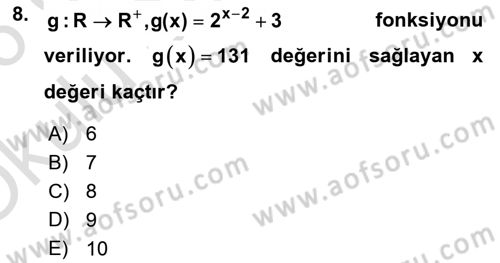 Genel Matematik Dersi 2025 - 2026 Yılı Yaz Okulu Sınav Soruları 8. Soru