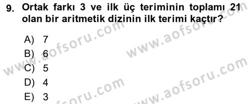 Genel Matematik Dersi 2025 - 2026 Yılı Yaz Okulu Sınav Soruları 9. Soru