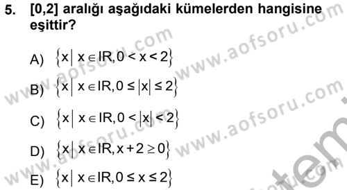 Matematik 1 Dersi 2012 - 2013 Yılı (Vize) Ara Sınavı 5. Soru