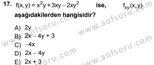 Matematik 1 Dersi 2012 - 2013 Yılı (Final) Dönem Sonu Sınav Soruları 17. Soru