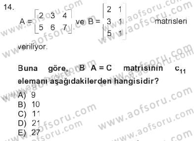 Matematik 1 Dersi 2012 - 2013 Yılı Tek Ders Sınav Soruları 14. Soru