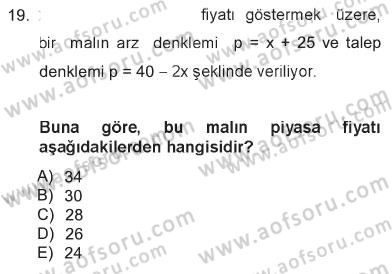 Matematik 1 Dersi 2012 - 2013 Yılı Tek Ders Sınav Soruları 19. Soru