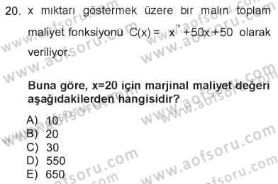Matematik 1 Dersi 2012 - 2013 Yılı Tek Ders Sınav Soruları 20. Soru