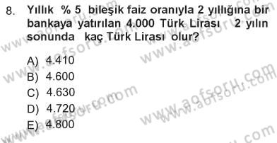 Matematik 1 Dersi 2012 - 2013 Yılı Tek Ders Sınav Soruları 8. Soru