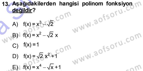 Matematik 1 Dersi 2013 - 2014 Yılı (Vize) Ara Sınav Soruları 13. Soru