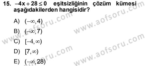 Matematik 1 Dersi 2013 - 2014 Yılı (Vize) Ara Sınav Soruları 15. Soru