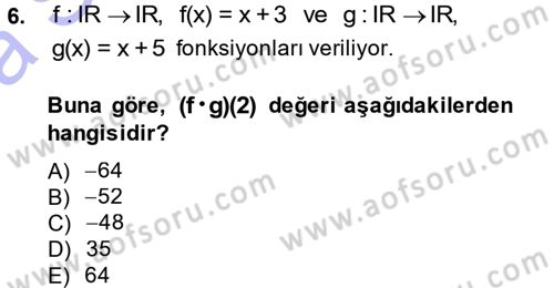 Matematik 1 Dersi 2013 - 2014 Yılı (Vize) Ara Sınav Soruları 6. Soru