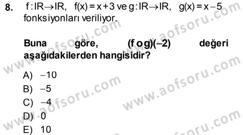 Matematik 1 Dersi 2013 - 2014 Yılı (Vize) Ara Sınav Soruları 8. Soru