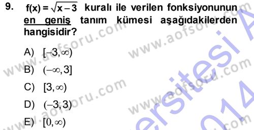 Matematik 1 Dersi 2013 - 2014 Yılı (Vize) Ara Sınav Soruları 9. Soru