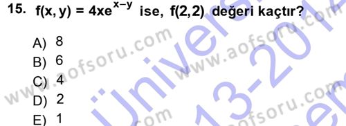 Matematik 1 Dersi 2013 - 2014 Yılı (Final) Dönem Sonu Sınav Soruları 15. Soru