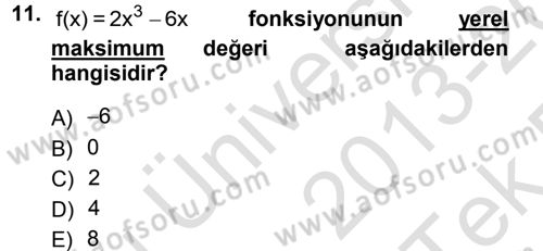 Matematik 1 Dersi 2013 - 2014 Yılı Tek Ders Sınav Soruları 11. Soru