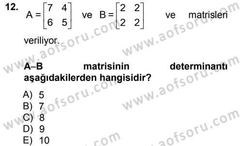 Matematik 1 Dersi 2013 - 2014 Yılı Tek Ders Sınav Soruları 12. Soru