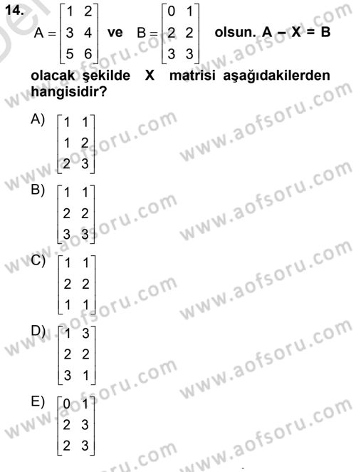 Matematik 1 Dersi 2013 - 2014 Yılı Tek Ders Sınav Soruları 14. Soru