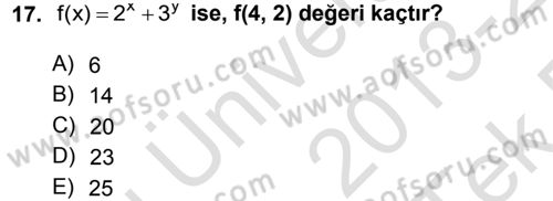 Matematik 1 Dersi 2013 - 2014 Yılı Tek Ders Sınav Soruları 17. Soru