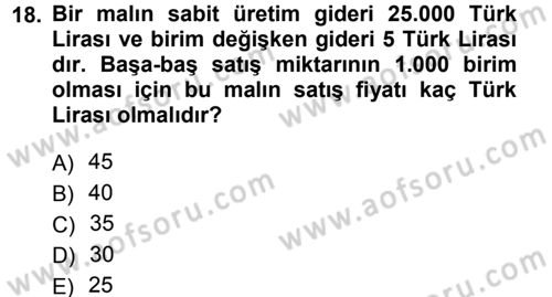 Matematik 1 Dersi 2013 - 2014 Yılı Tek Ders Sınav Soruları 18. Soru
