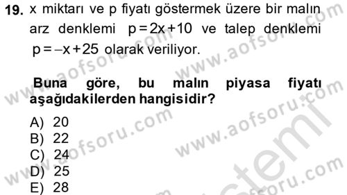 Matematik 1 Dersi 2013 - 2014 Yılı Tek Ders Sınav Soruları 19. Soru