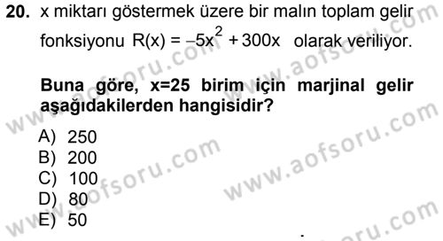 Matematik 1 Dersi 2013 - 2014 Yılı Tek Ders Sınav Soruları 20. Soru