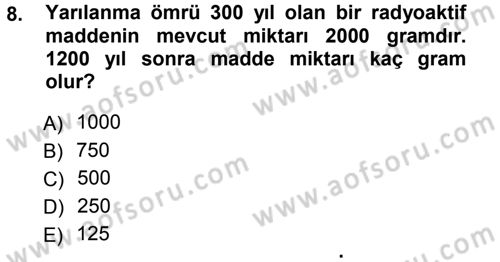 Matematik 1 Dersi 2013 - 2014 Yılı Tek Ders Sınav Soruları 8. Soru