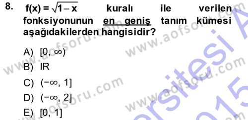 Matematik 1 Dersi 2014 - 2015 Yılı (Vize) Ara Sınav Soruları 8. Soru