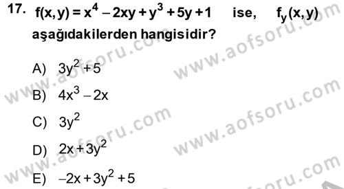Matematik 1 Dersi 2014 - 2015 Yılı (Final) Dönem Sonu Sınav Soruları 17. Soru