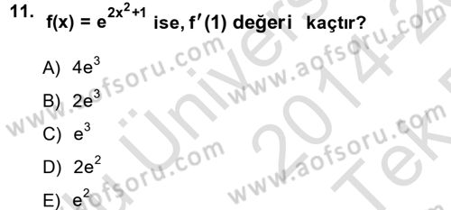 Matematik 1 Dersi 2014 - 2015 Yılı Tek Ders Sınav Soruları 11. Soru